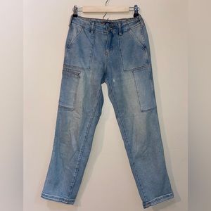 Light wash denim cargo jeans